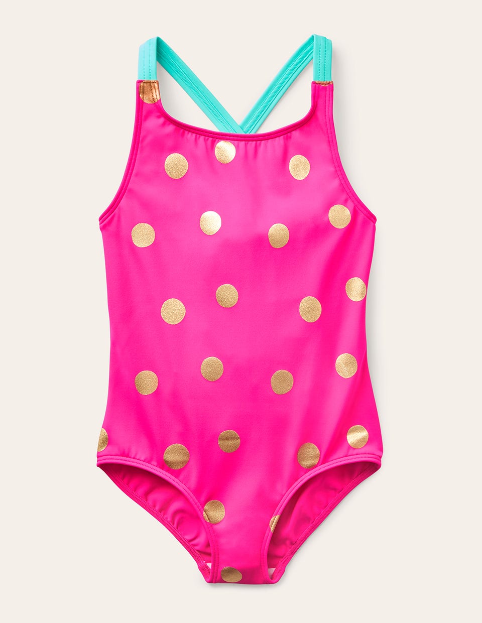 Cross - back Printed Swimsuit - Fuchsia Pink, Gold Foil Spot
