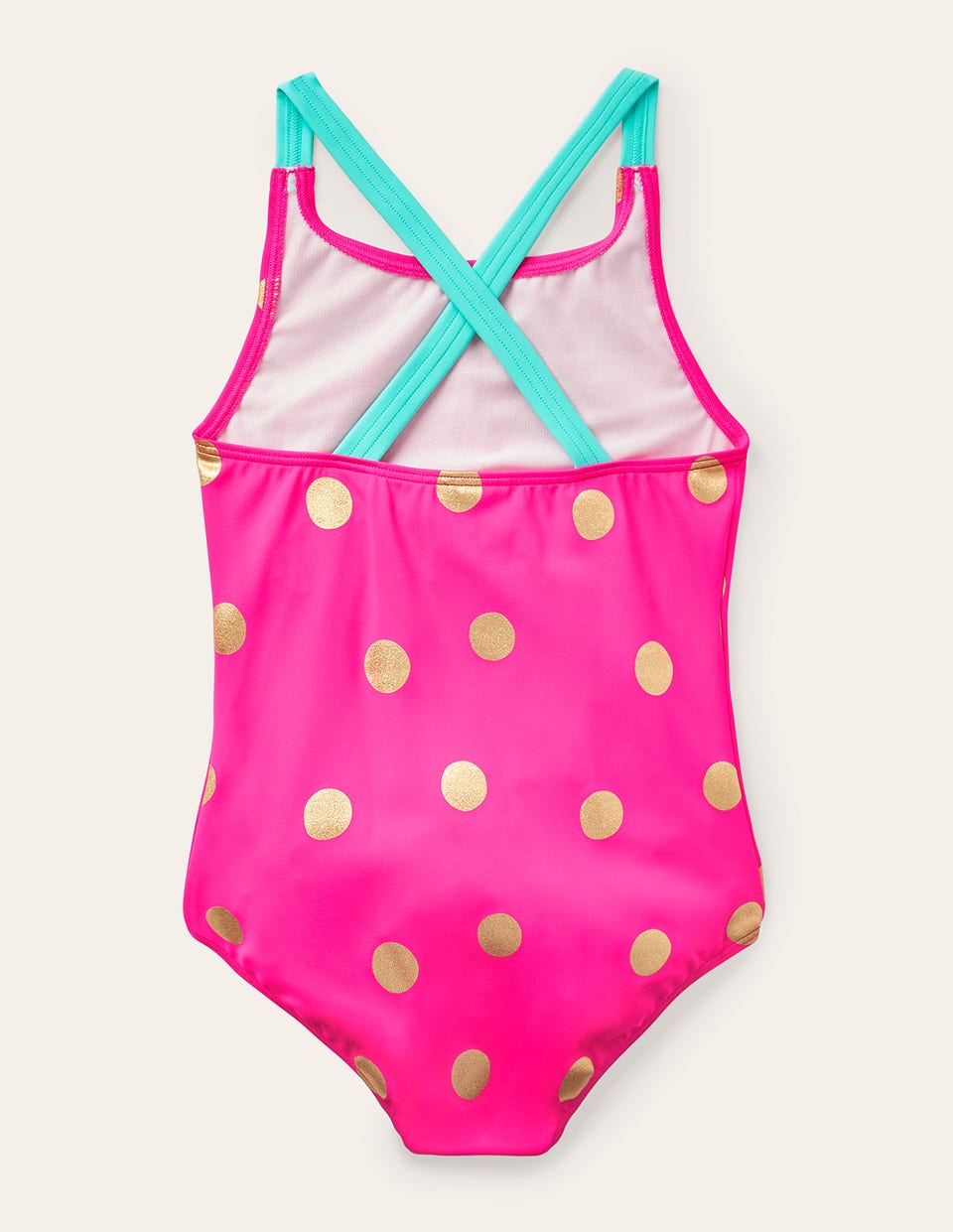 Cross - back Printed Swimsuit - Fuchsia Pink, Gold Foil Spot