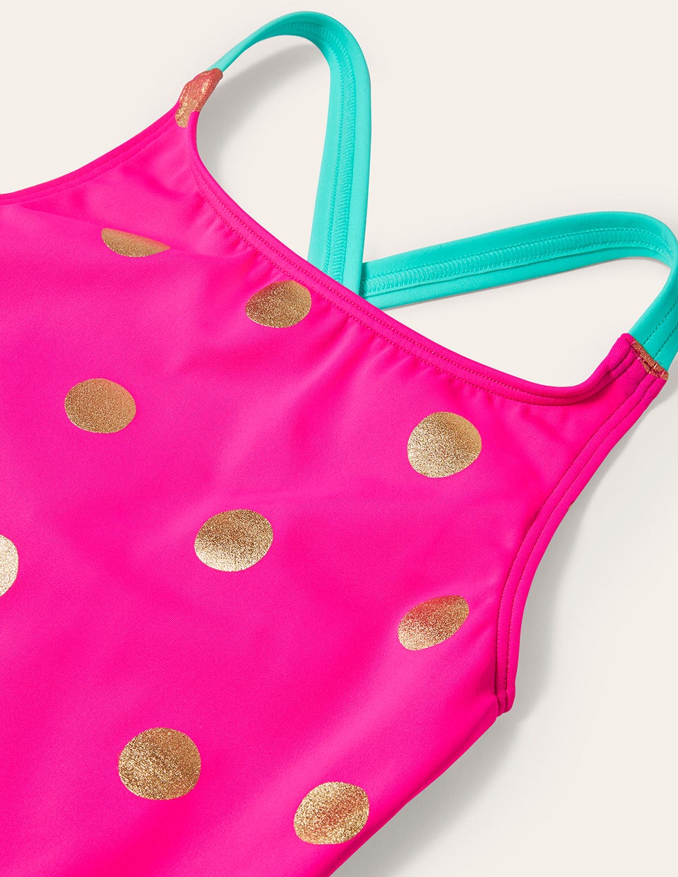 Cross - back Printed Swimsuit - Fuchsia Pink, Gold Foil Spot