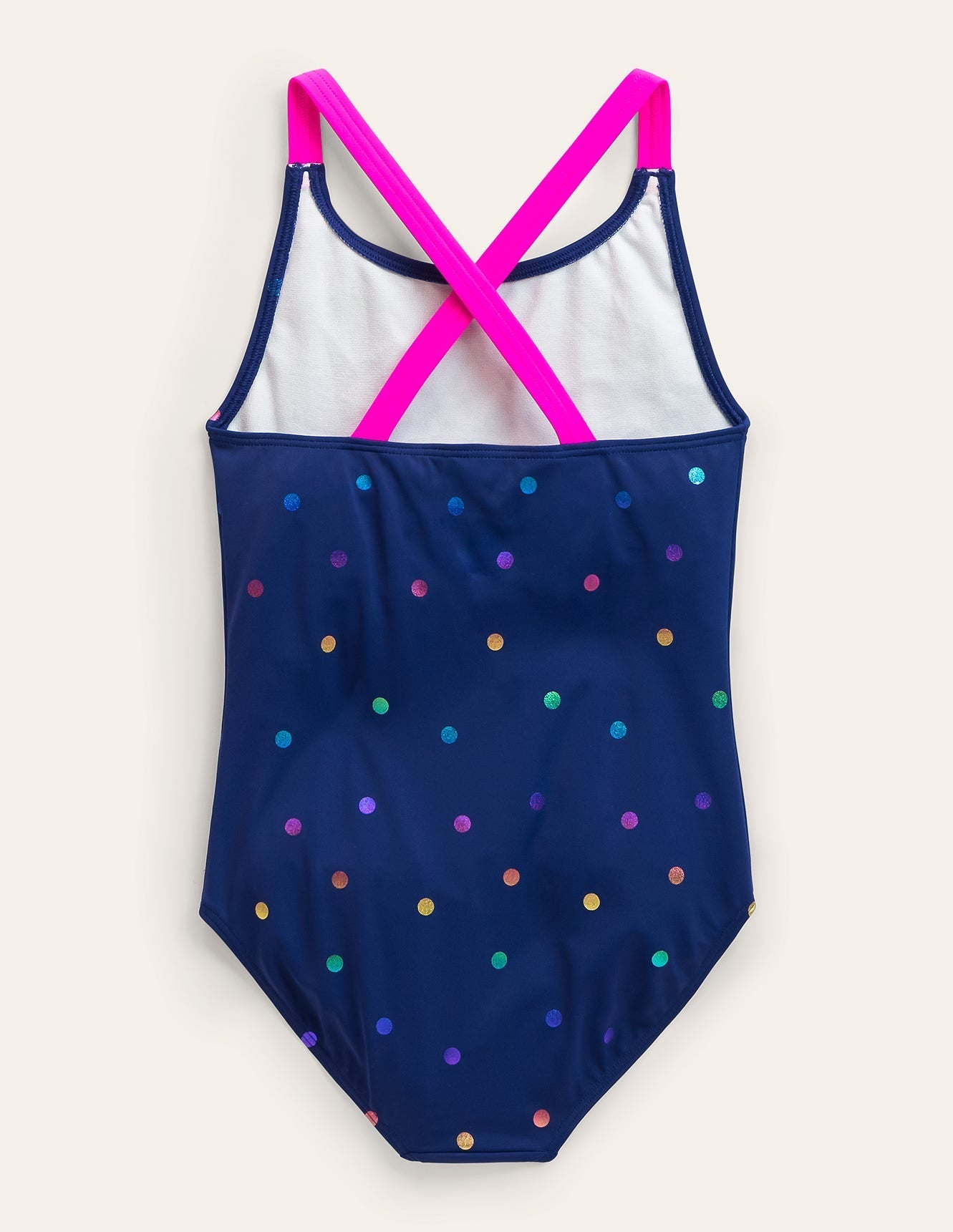 Cross - back Printed Swimsuit - Navy, Rainbow Foil Confetti