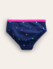 Patterned Bikini Bottoms - Navy Rainbow Confetti Spot