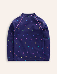 Sun Safe Patterned Rash Vest - Navy Rainbow Confetti Spot
