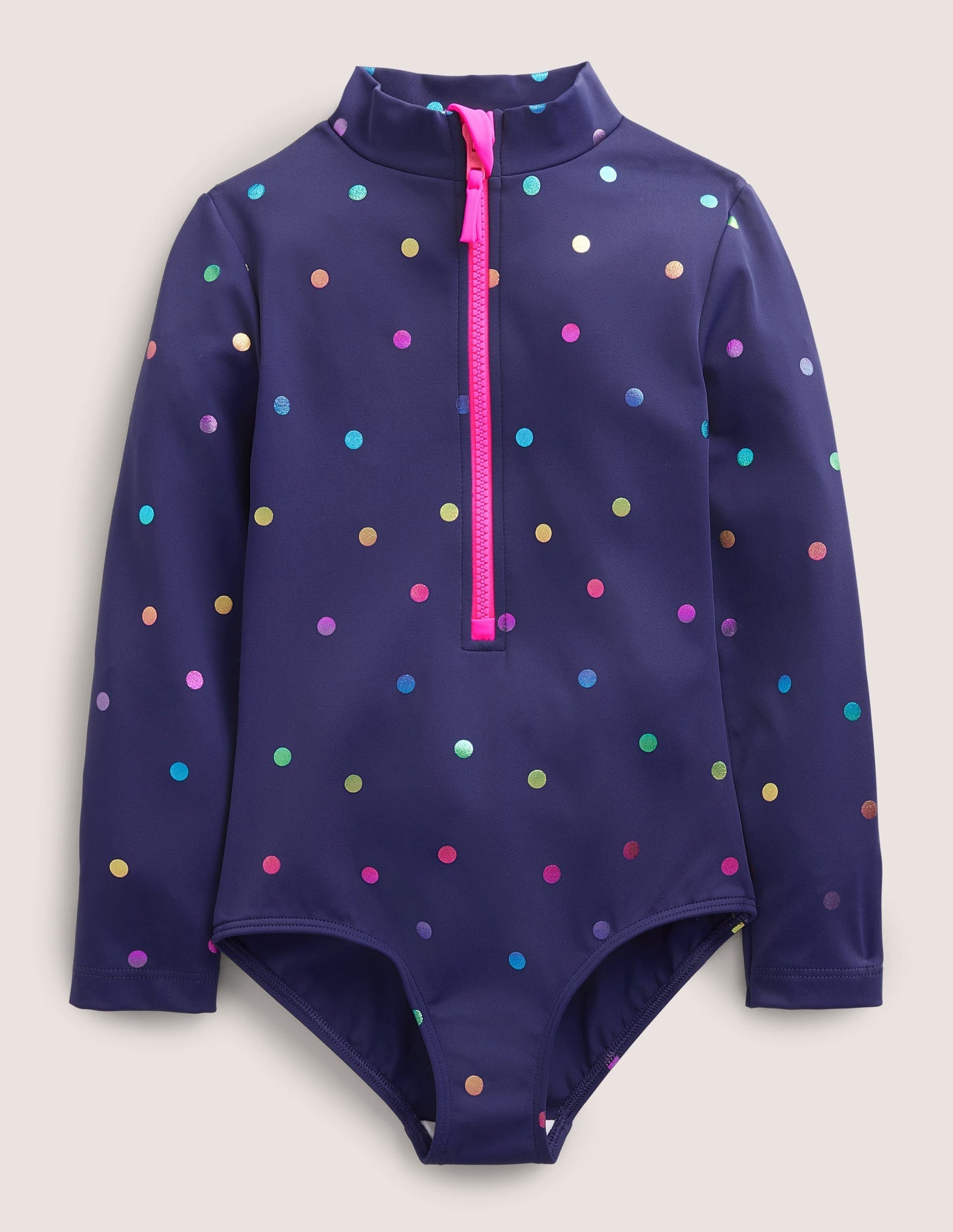 Long - Sleeved Swimsuit - Navy Rainbow Confetti Spot