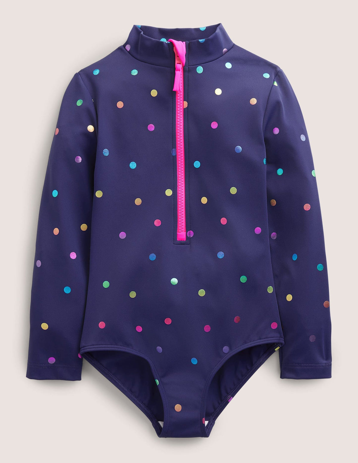 Long - Sleeved Swimsuit - Navy Rainbow Confetti Spot