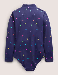 Long - Sleeved Swimsuit - Navy Rainbow Confetti Spot