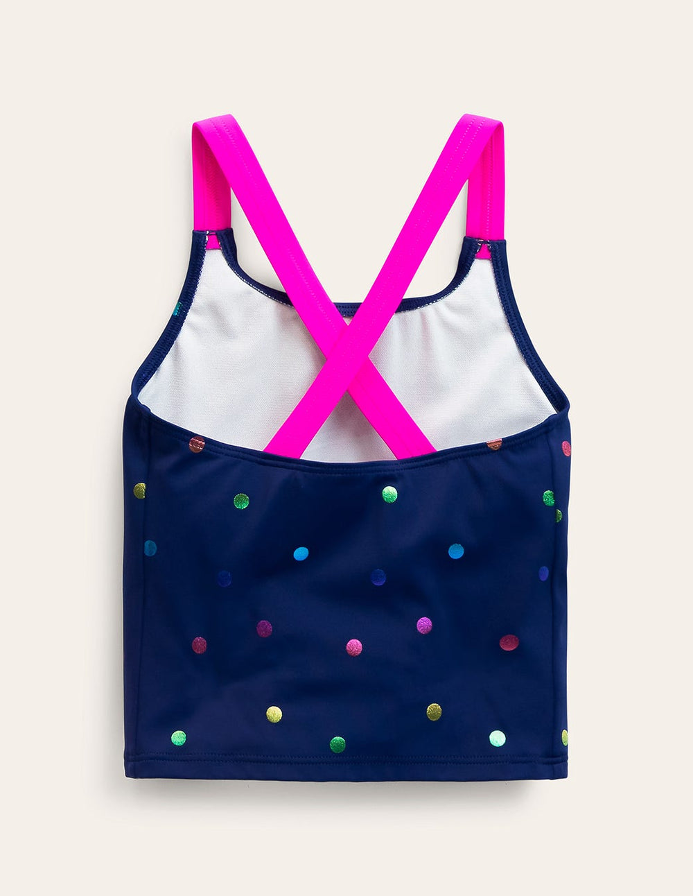 Cross - back Tankini Top - Navy Rainbow Confetti Spot