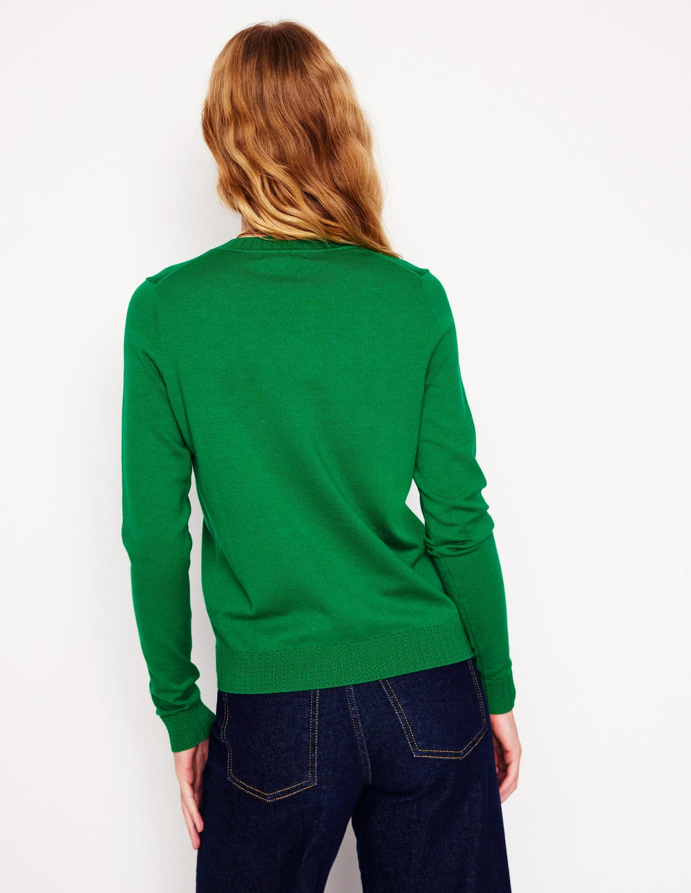 Emilia Cotton Crew Sweater - Rich Emerald