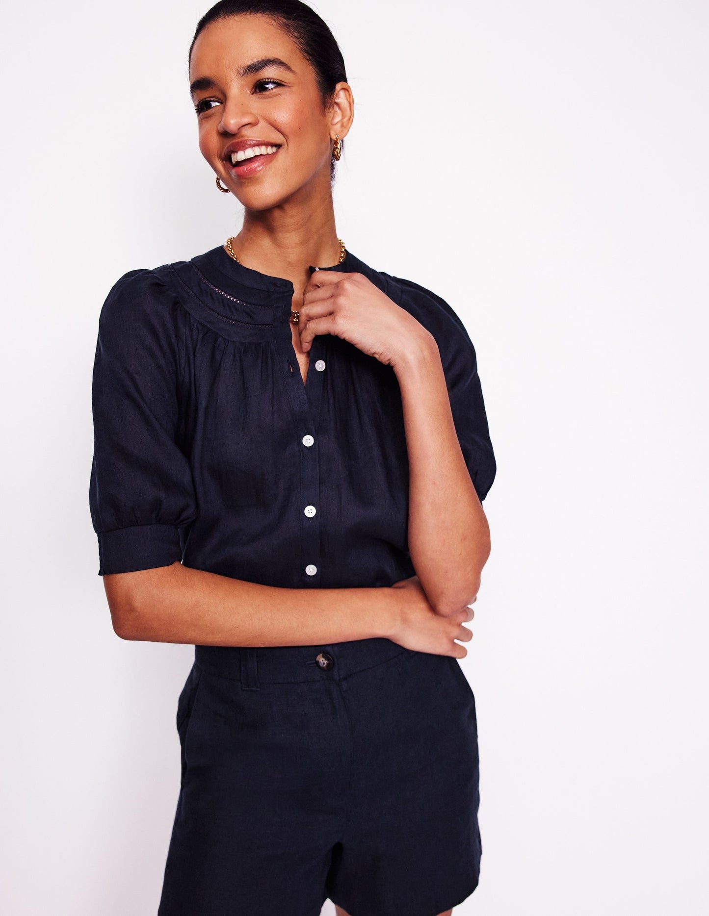 Bea Linen Top - Navy