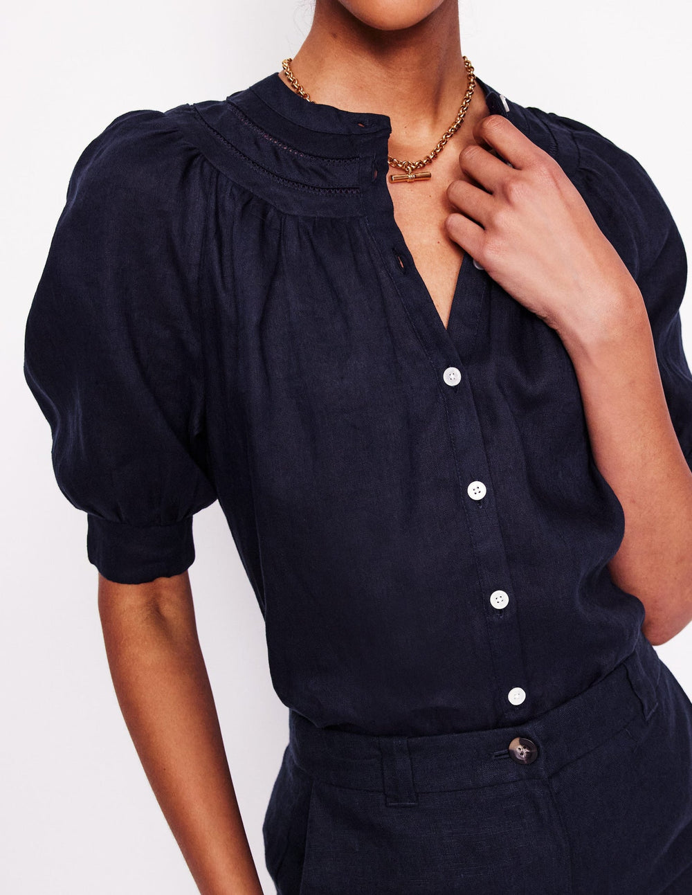 Bea Linen Top - Navy