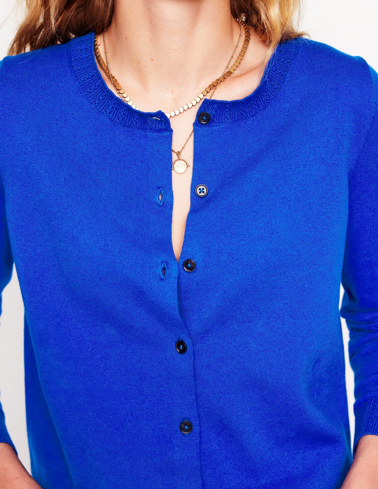 Emilia Cotton Crew Cardigan - Bright Blue
