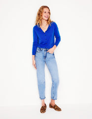 Emilia Cotton Crew Cardigan - Bright Blue