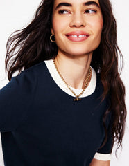 Emilia Cotton Crew T-shirt - Navy, Warm Ivory