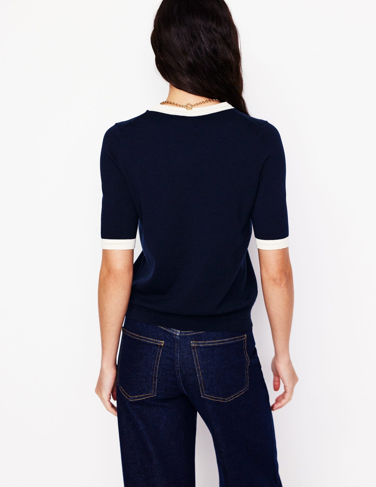 Emilia Cotton Crew T-shirt - Navy, Warm Ivory