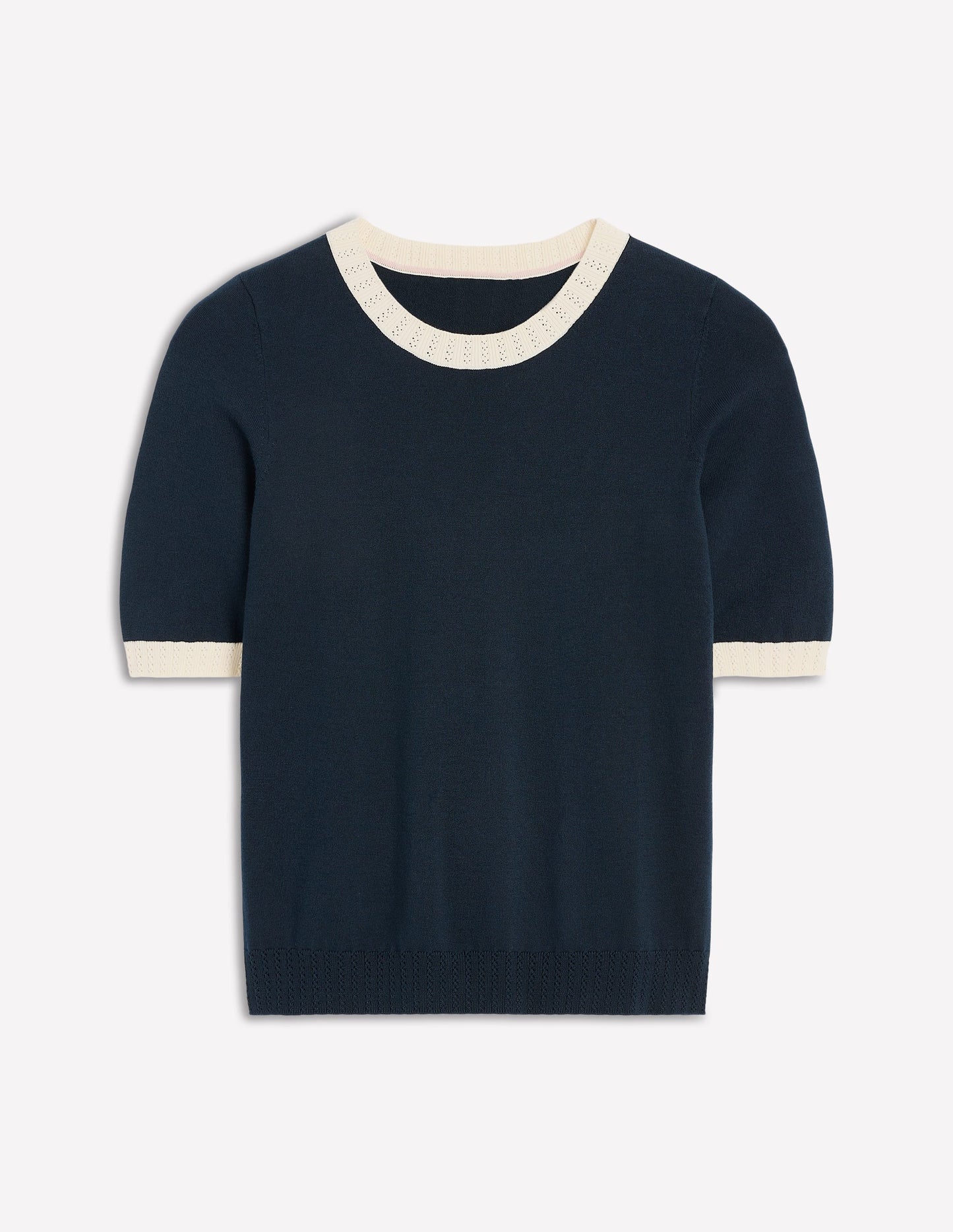 Emilia Cotton Crew T-shirt - Navy, Warm Ivory