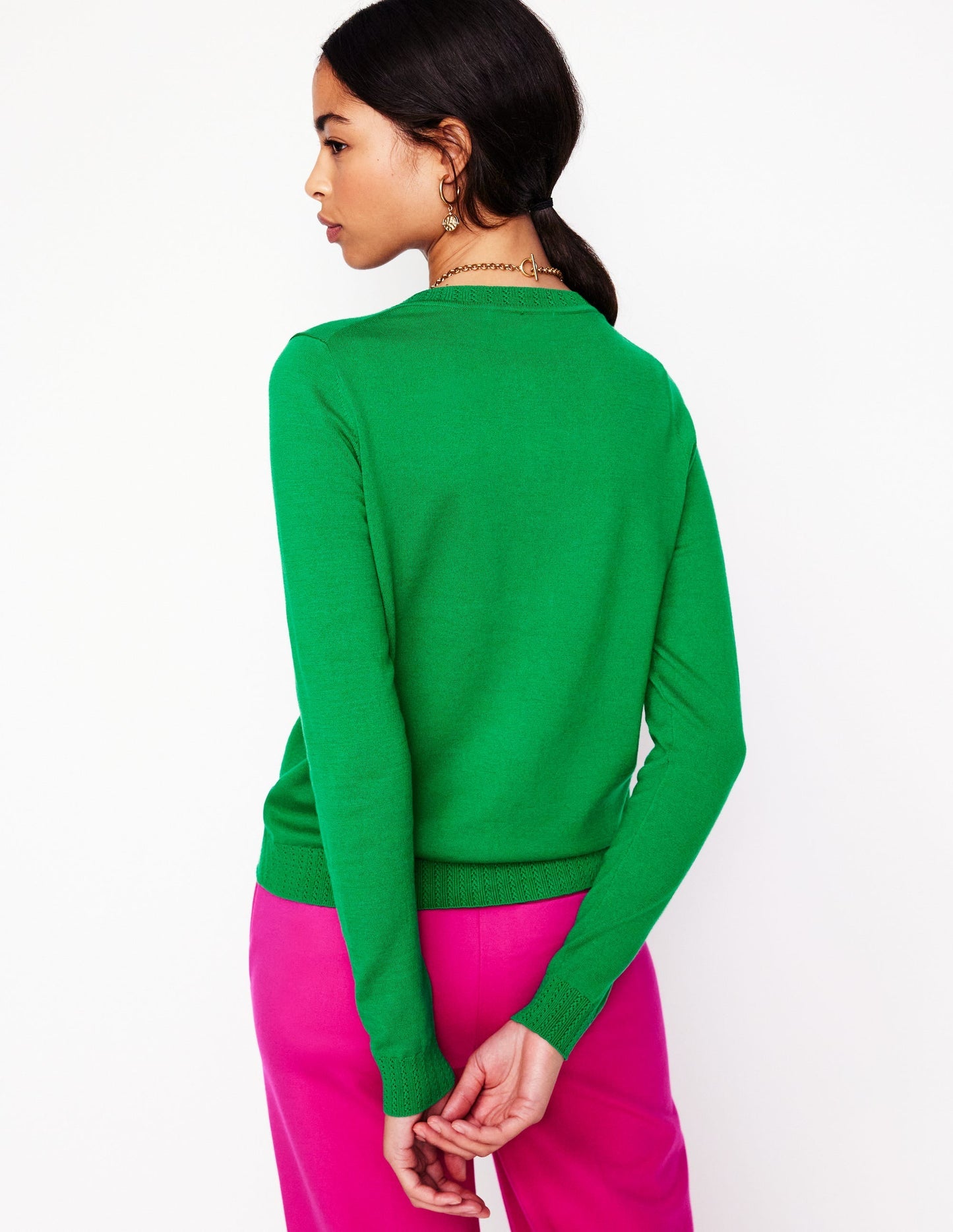Emilia Cotton Crew Cardigan - Rich Emerald