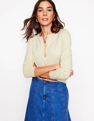 Emilia Cotton Crew Cardigan - Warm Ivory