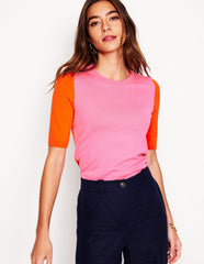 Emilia Cotton Crew T-shirt - Pink Rose / Firecracker Red