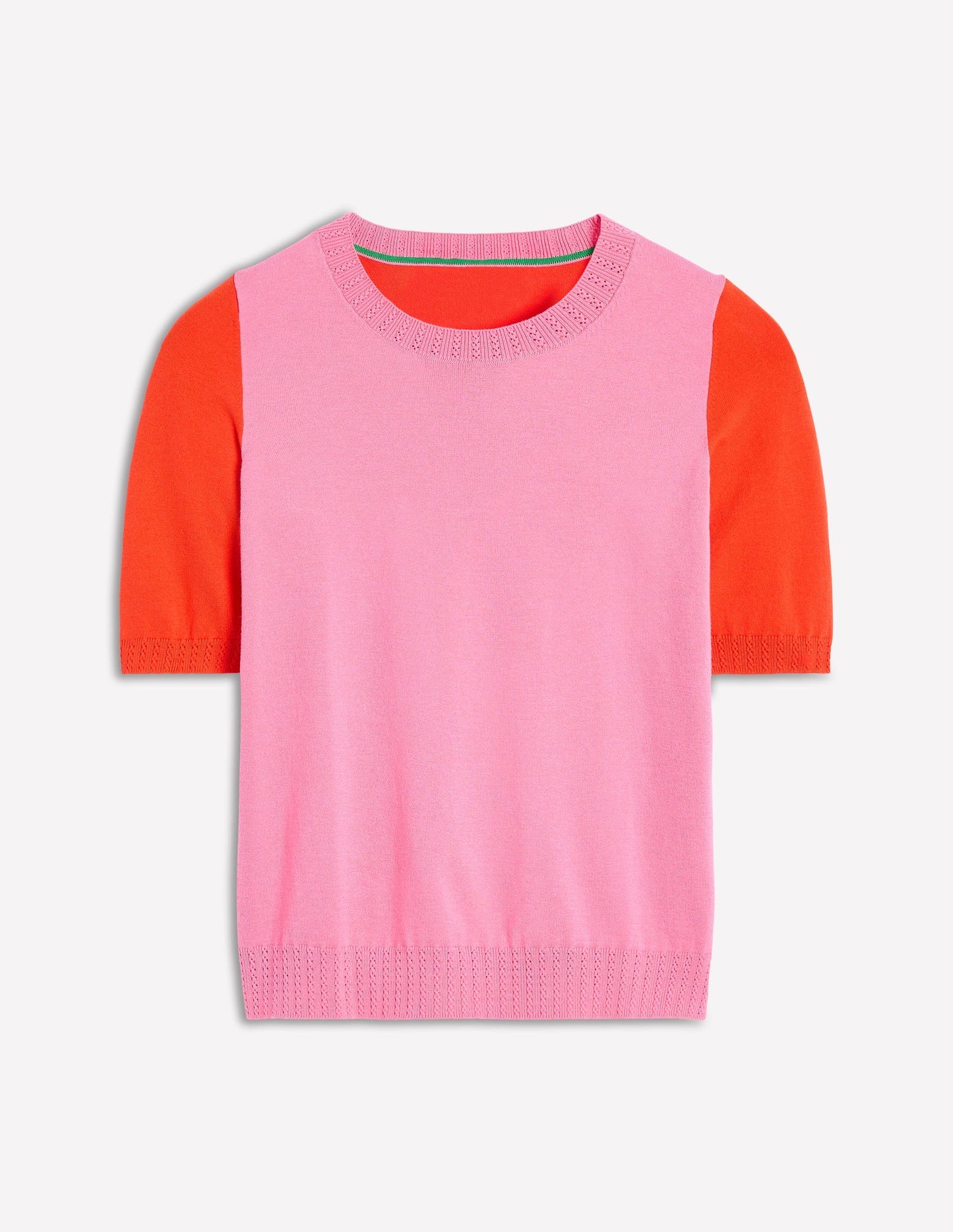 Emilia Cotton Crew T-shirt - Pink Rose / Firecracker Red