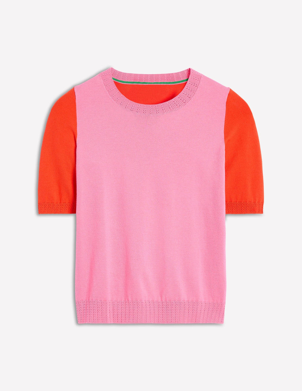 Emilia Cotton Crew T-shirt - Pink Rose / Firecracker Red