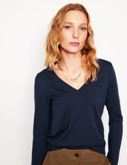 Emilia Cotton V Neck Sweater - Navy