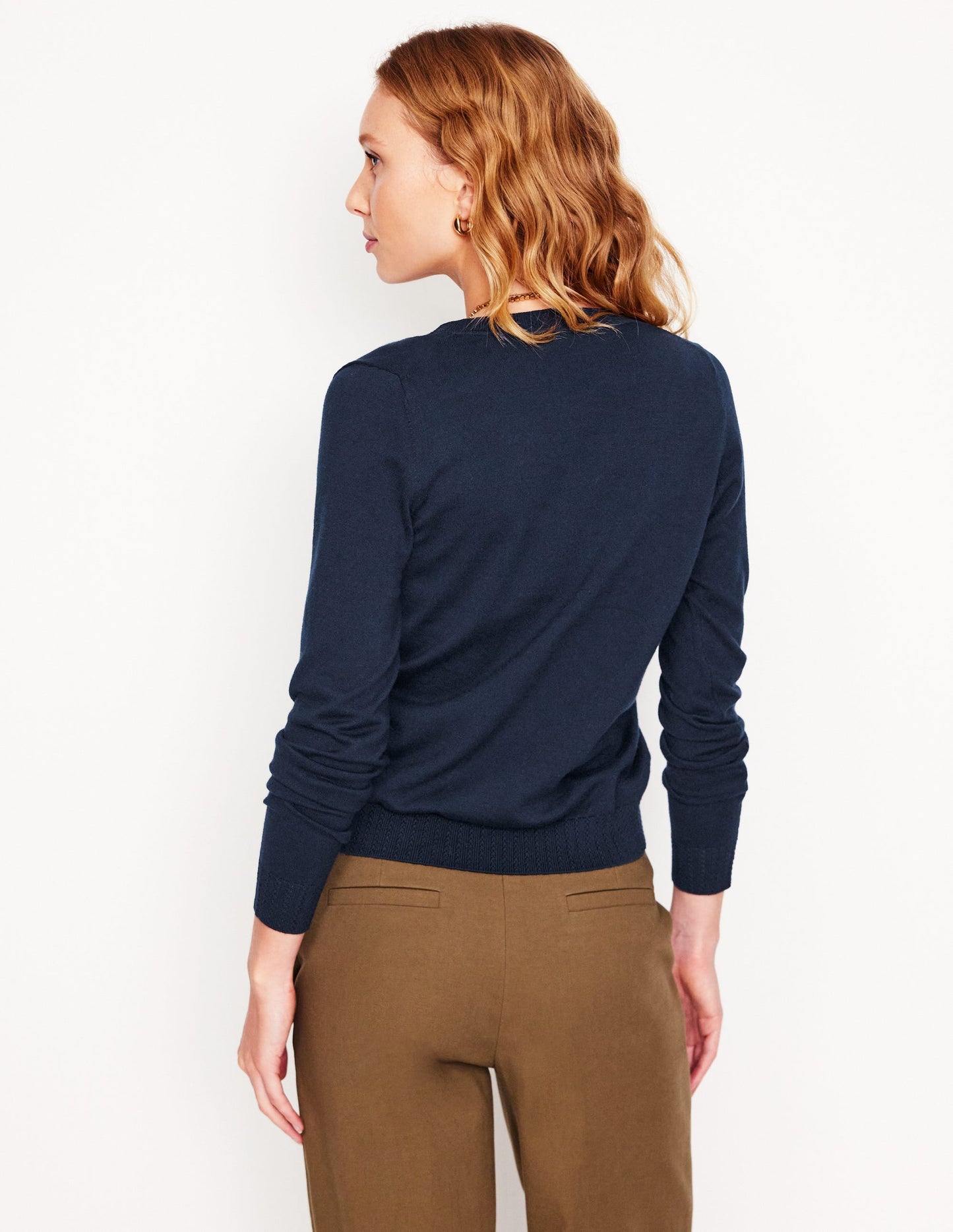 Emilia Cotton V Neck Sweater - Navy