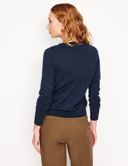 Emilia Cotton V Neck Sweater - Navy