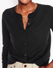 Emilia Cotton Crew Cardigan - Black