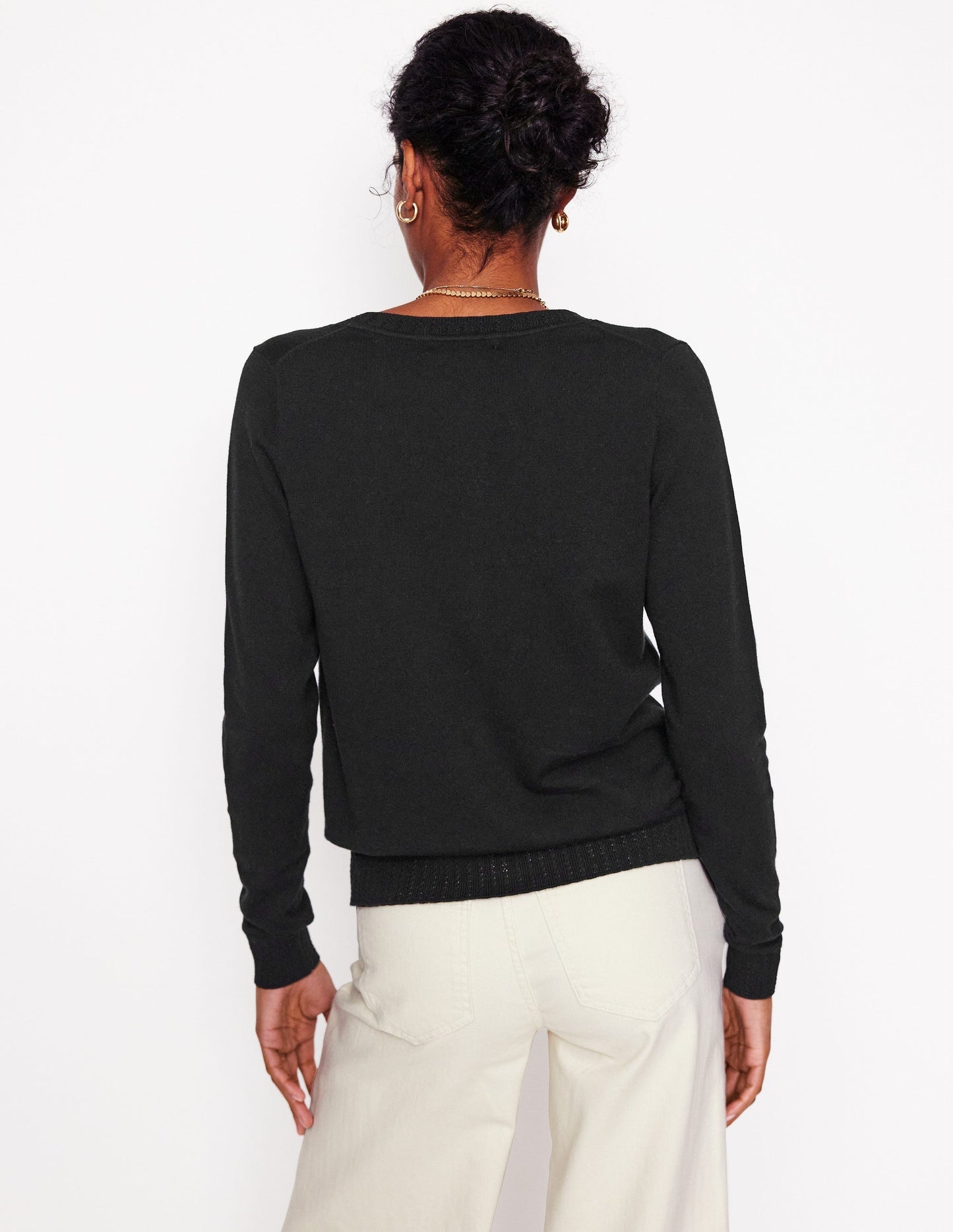 Emilia Cotton Crew Cardigan - Black