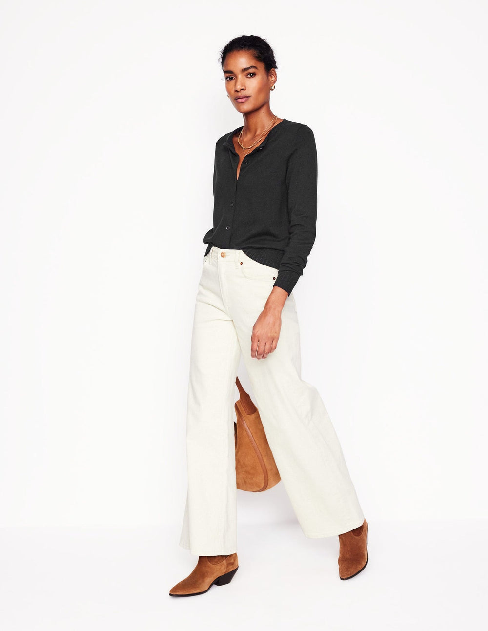 Emilia Cotton Crew Cardigan - Black