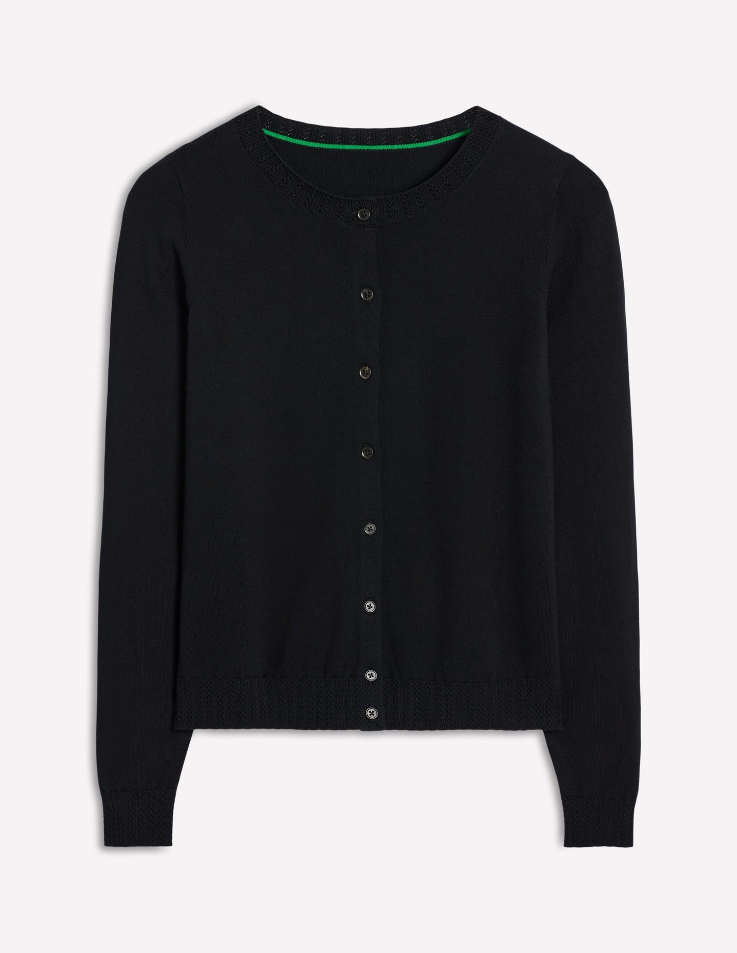 Emilia Cotton Crew Cardigan - Black