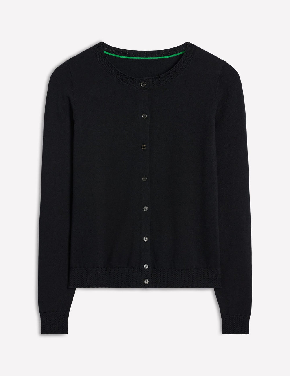 Emilia Cotton Crew Cardigan - Black