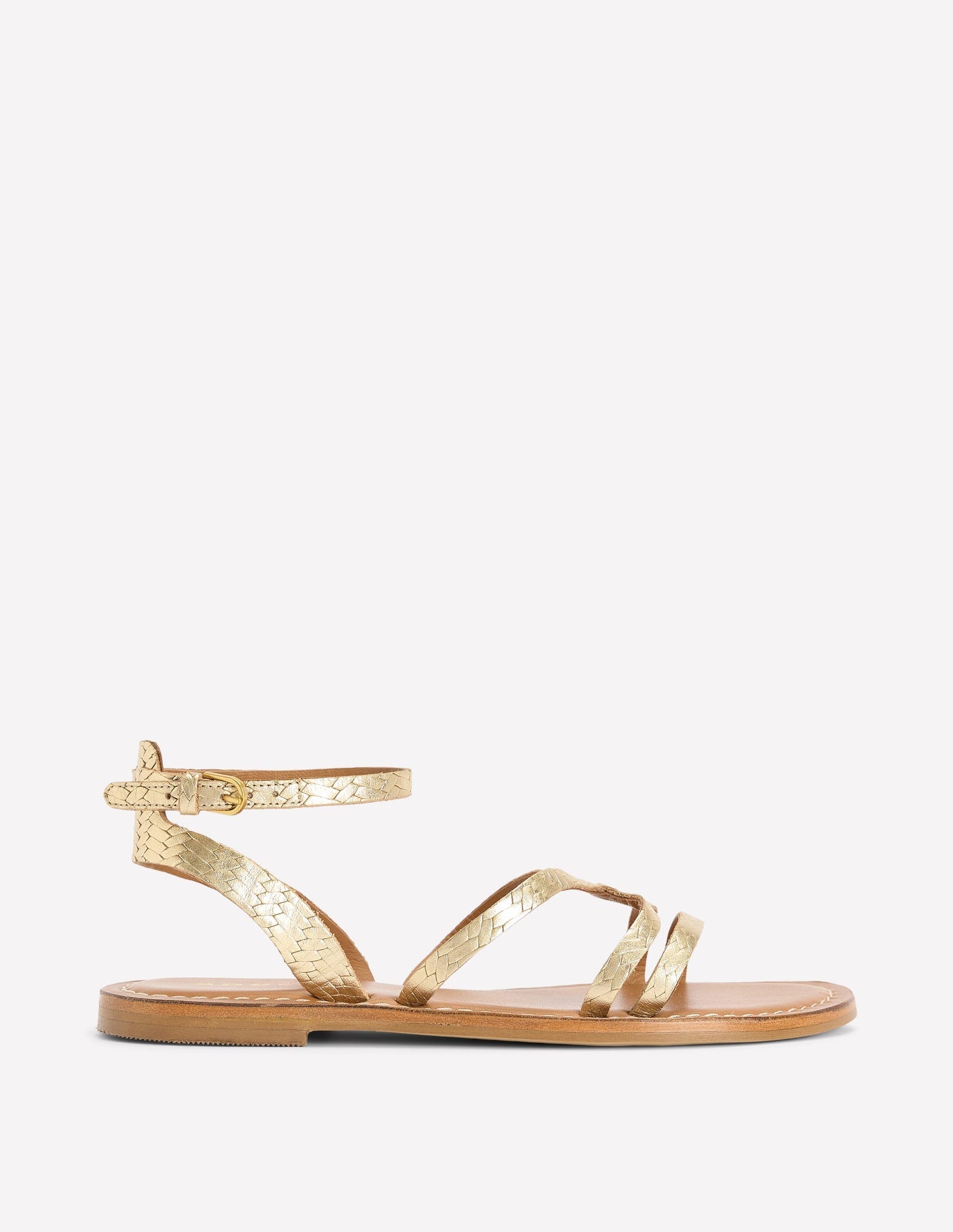Casual Flat Sandal - Gold Woven Leather