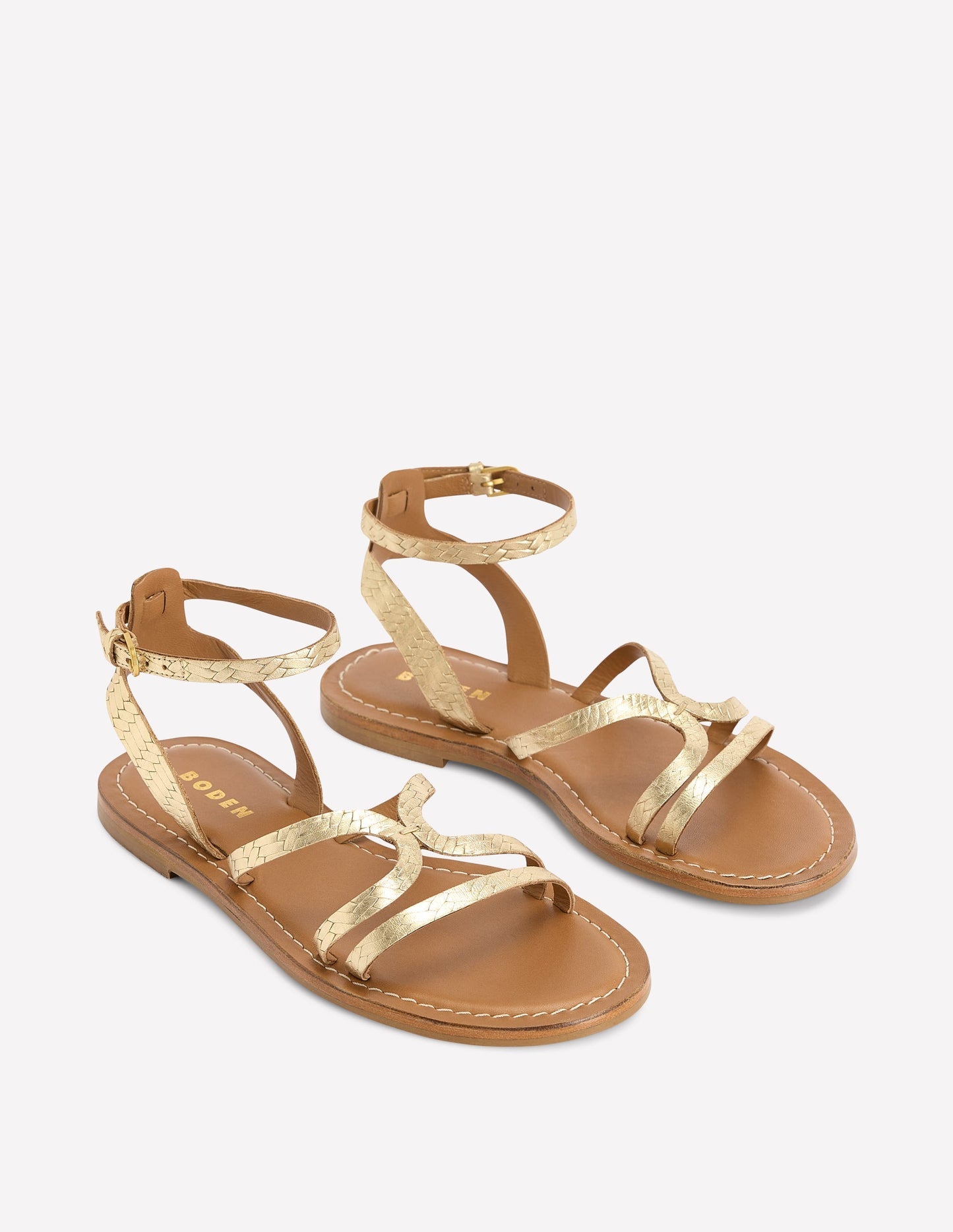 Casual Flat Sandal - Gold Woven Leather