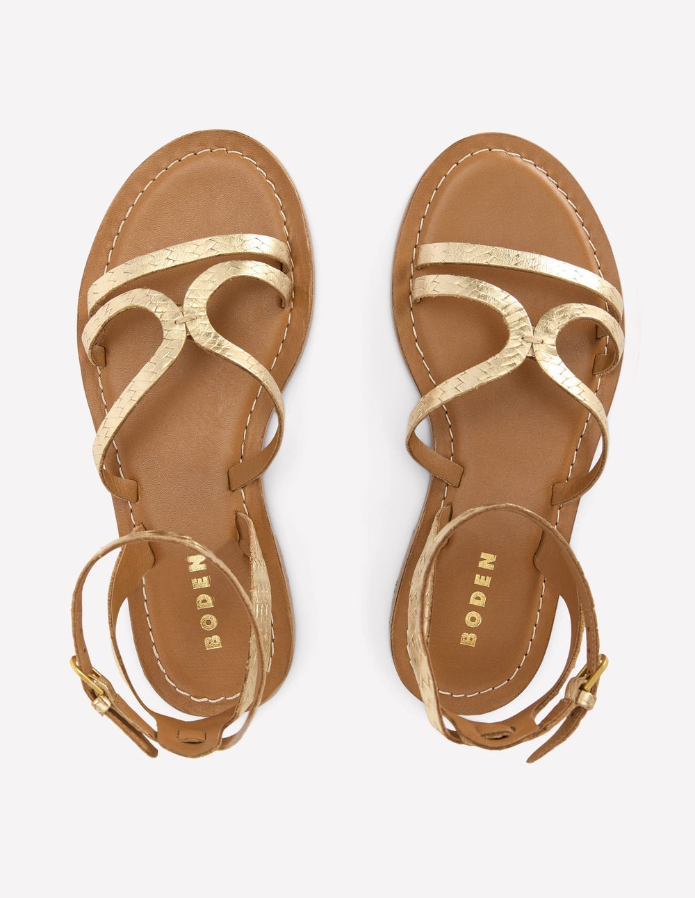 Casual Flat Sandal - Gold Woven Leather