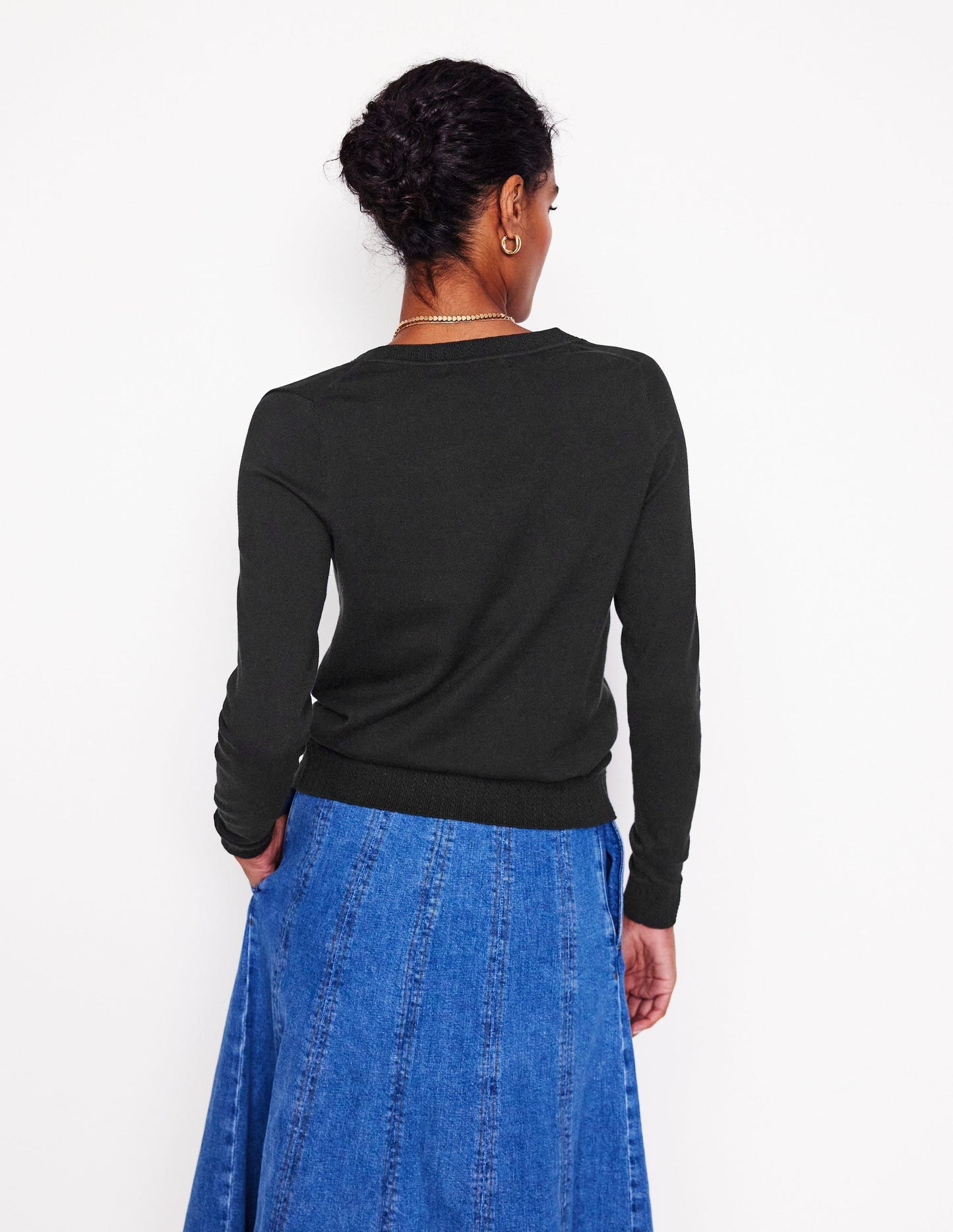 Emilia Cotton V Neck Sweater - Black