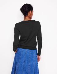 Emilia Cotton V Neck Sweater - Black