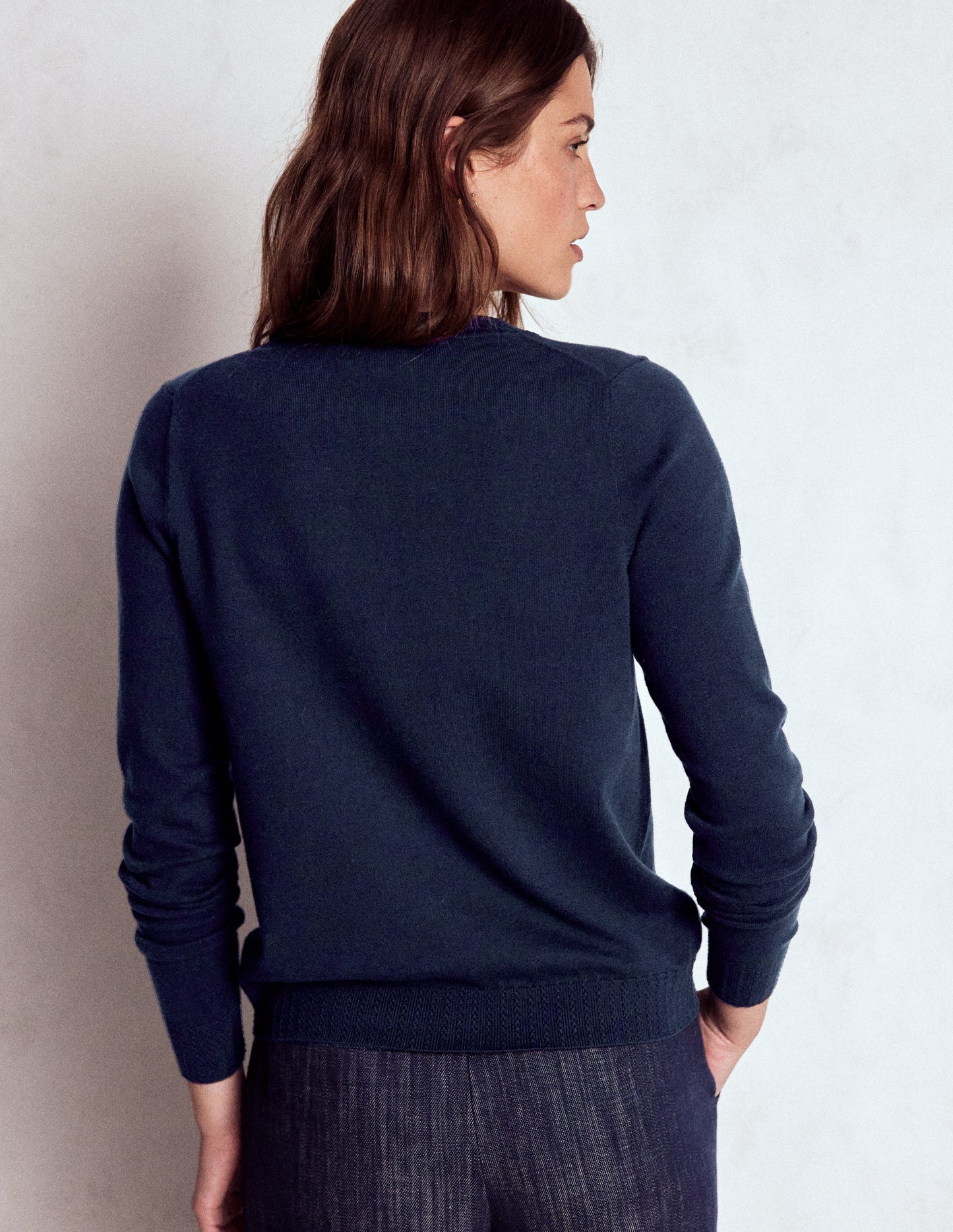 Emilia Cotton Crew Cardigan - Navy