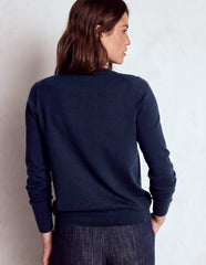 Emilia Cotton Crew Cardigan - Navy