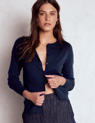 Emilia Cotton Crew Cardigan - Navy
