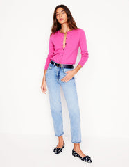 Emilia Cotton Crew Cardigan - Tickled Pink