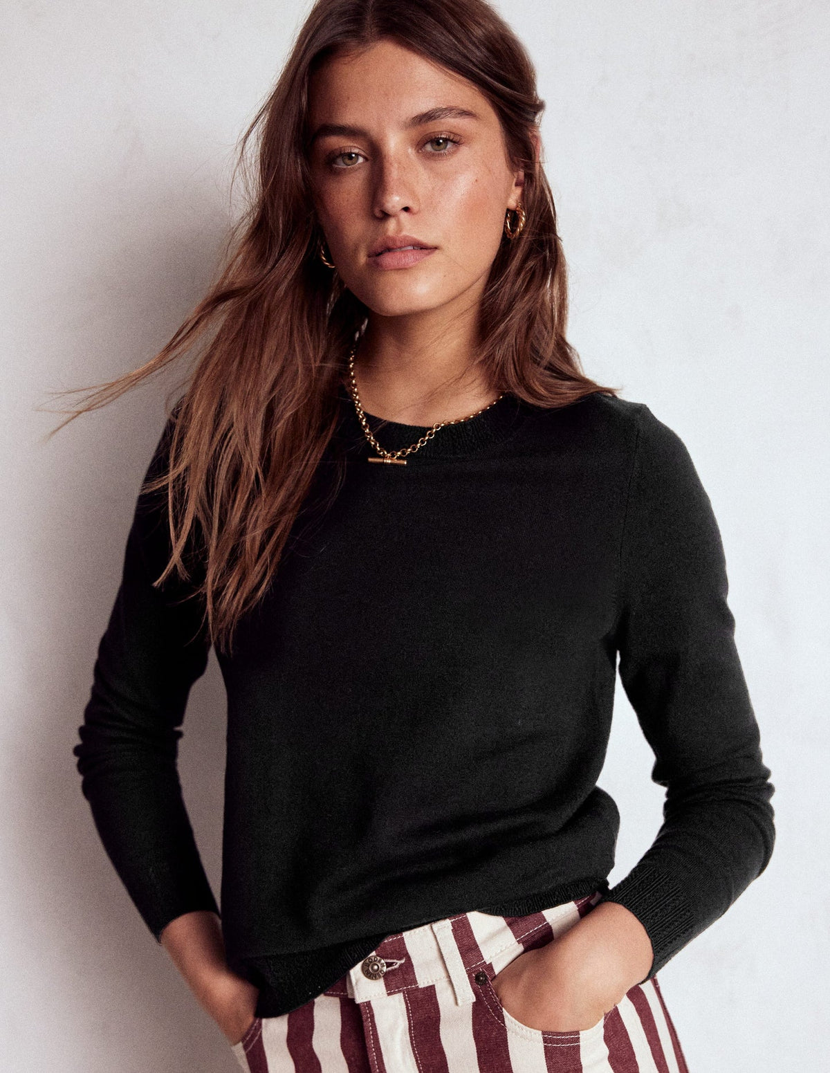 Emilia Cotton Crew Sweater - Black