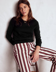 Emilia Cotton Crew Sweater - Black