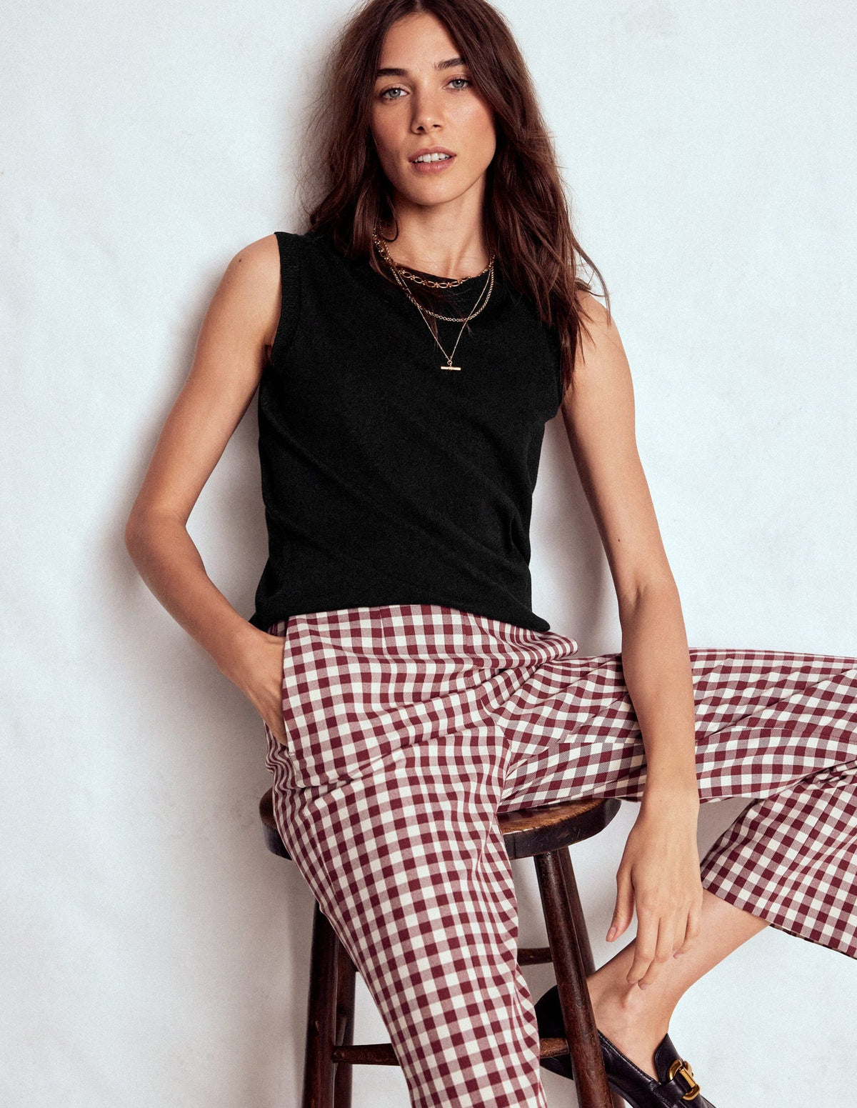 Emilia Cotton Crew Neck Vest - Black