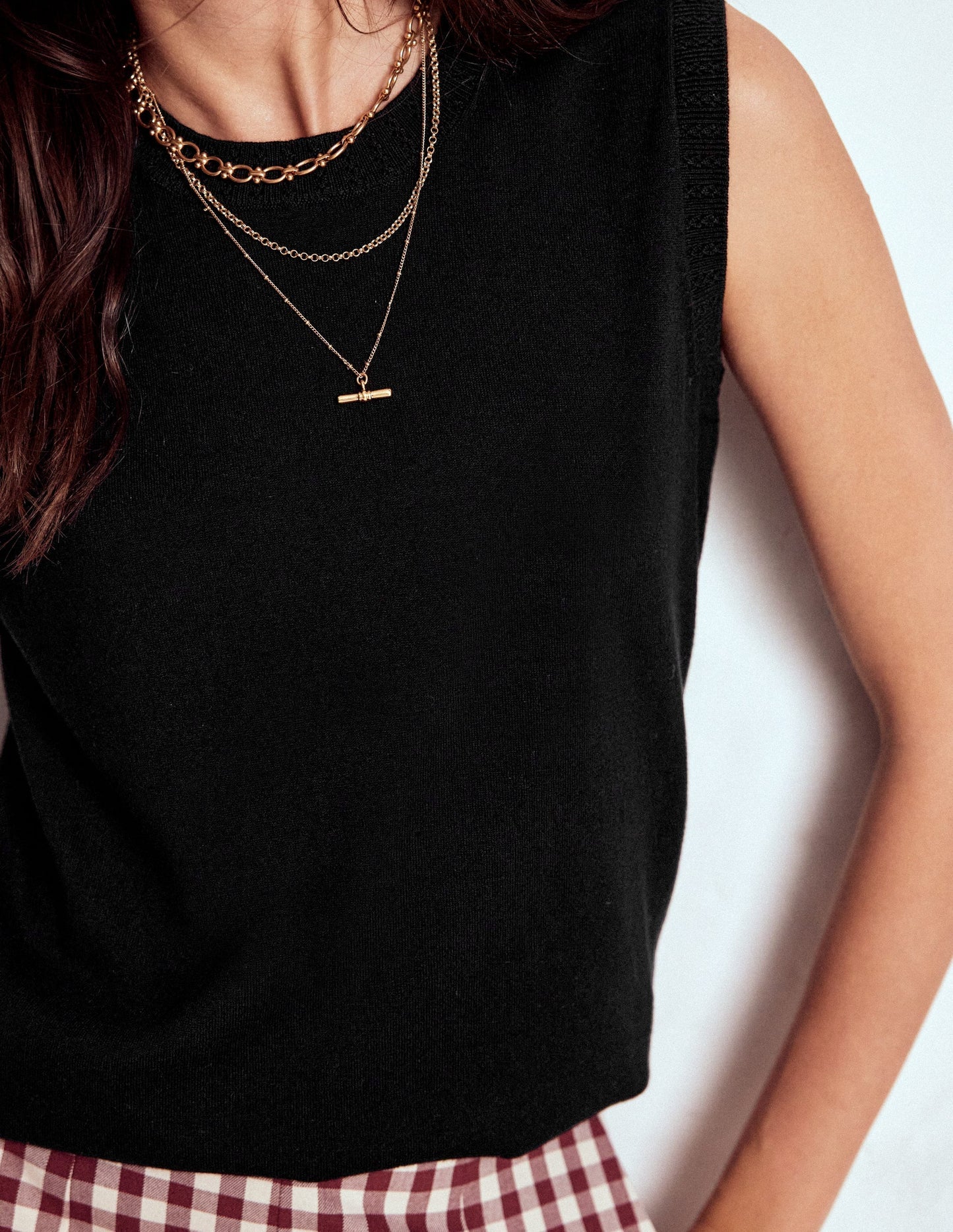 Emilia Cotton Crew Neck Vest - Black
