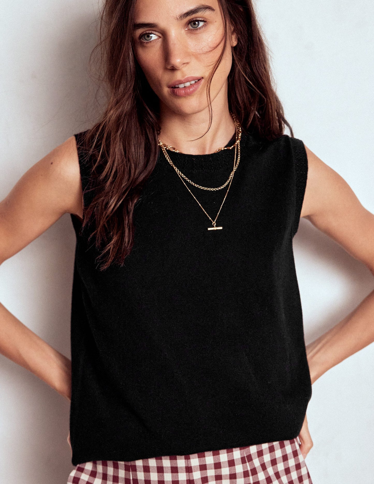 Emilia Cotton Crew Neck Vest - Black