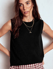 Emilia Cotton Crew Neck Vest - Black