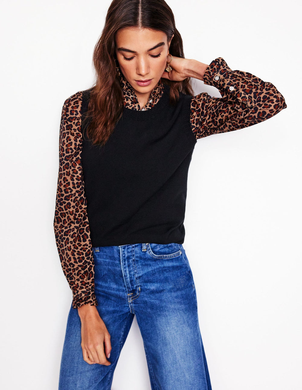Emilia Cotton Crew Neck Vest - Black