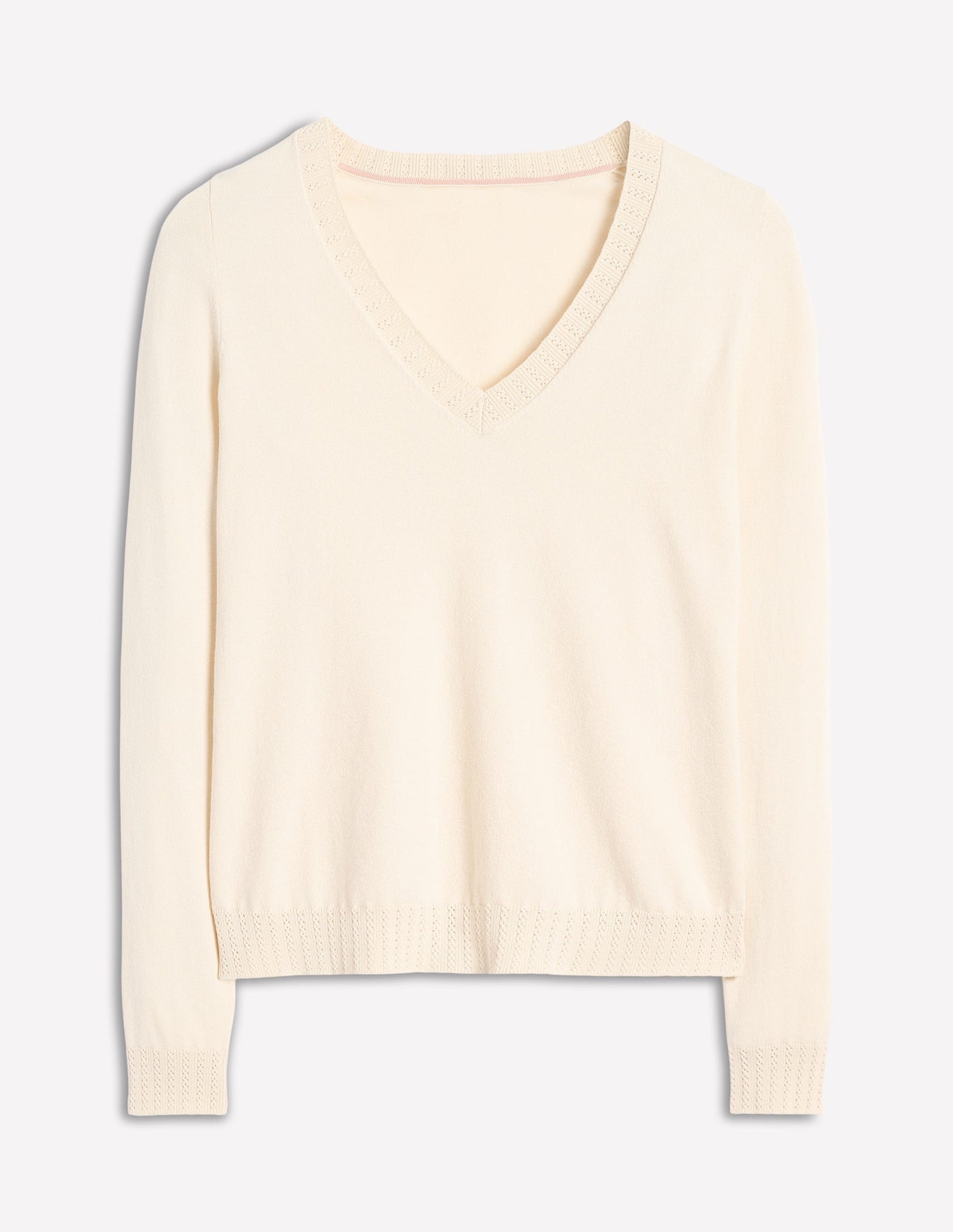 Emilia Cotton V Neck Sweater - Warm Ivory