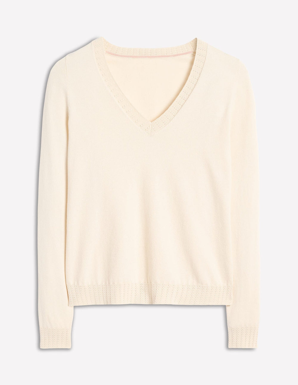 Emilia Cotton V Neck Sweater - Warm Ivory