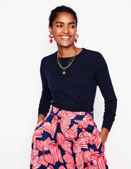 Emilia Cotton Crew Sweater - Navy